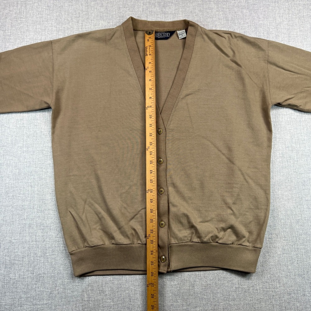 Vintage 90s Lands' End Tan Cotton Cardigan Women Small USA Made Lightweight Knit - Picture 6 of 8